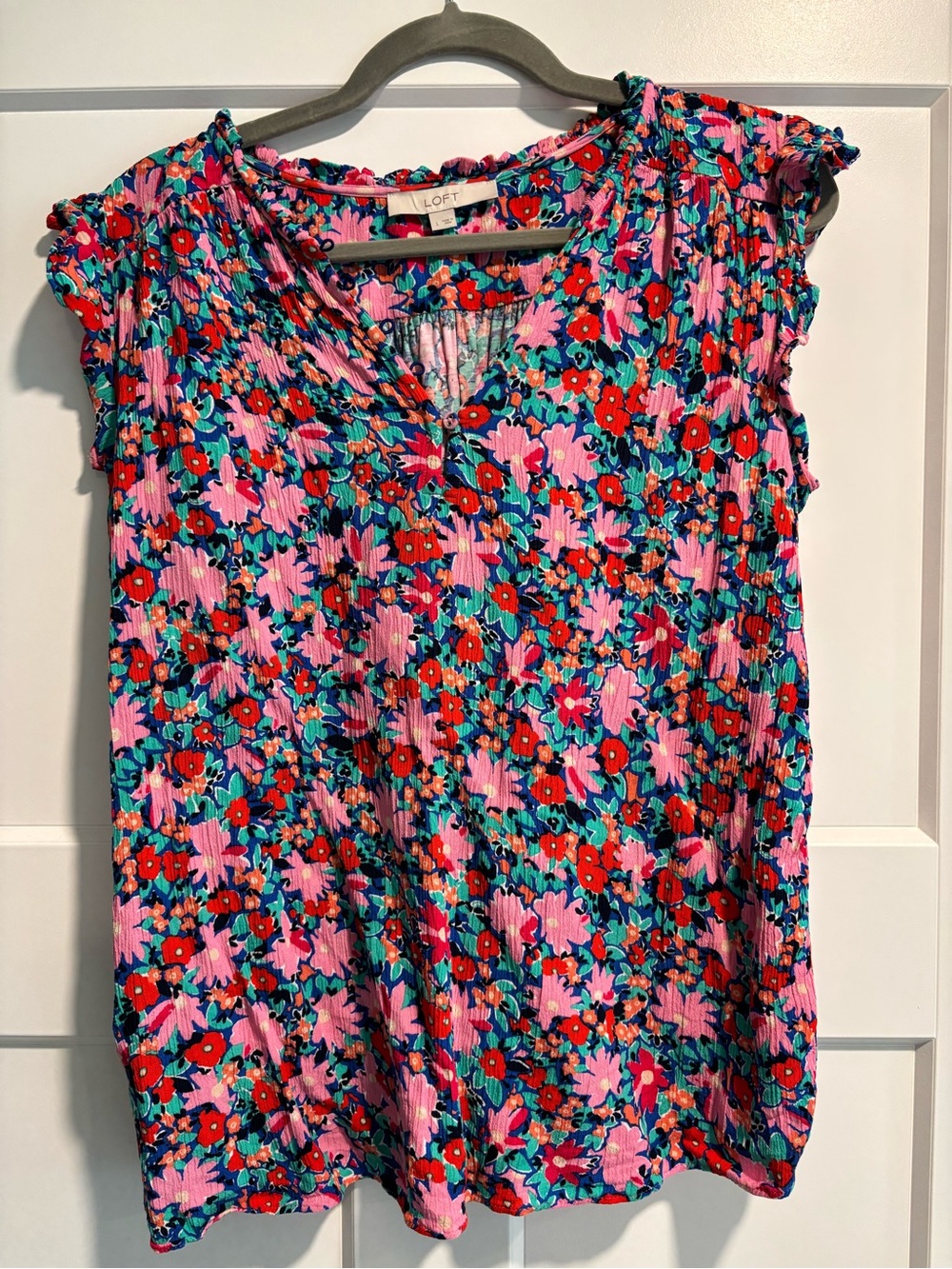 LOFT Pink Floral Ruffle Sleeve Blouse
